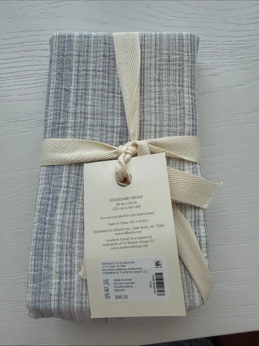 Southern Living Oasis Standard Shams (2) - Gray /Blue & Cream Stripe